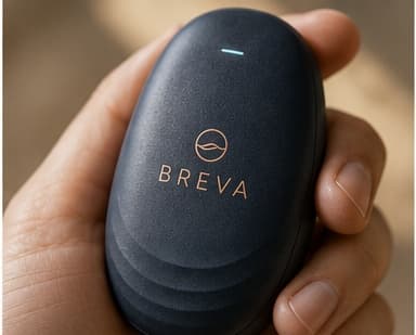 Close-up of a hand holding BREVA